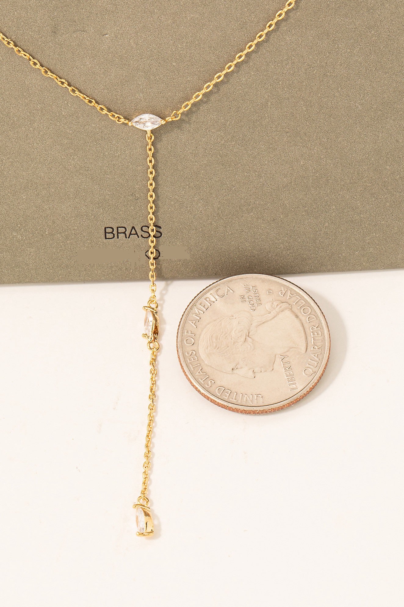 Almond Rhinestone Lariat Chain Necklace