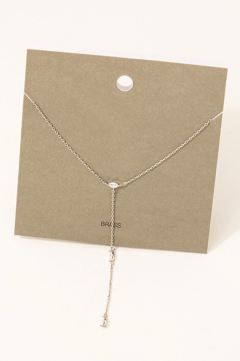 Almond Rhinestone Lariat Chain Necklace