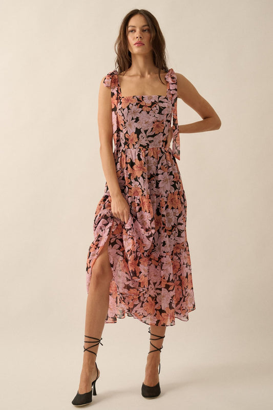 Floral-Print Chiffon Midi Dress