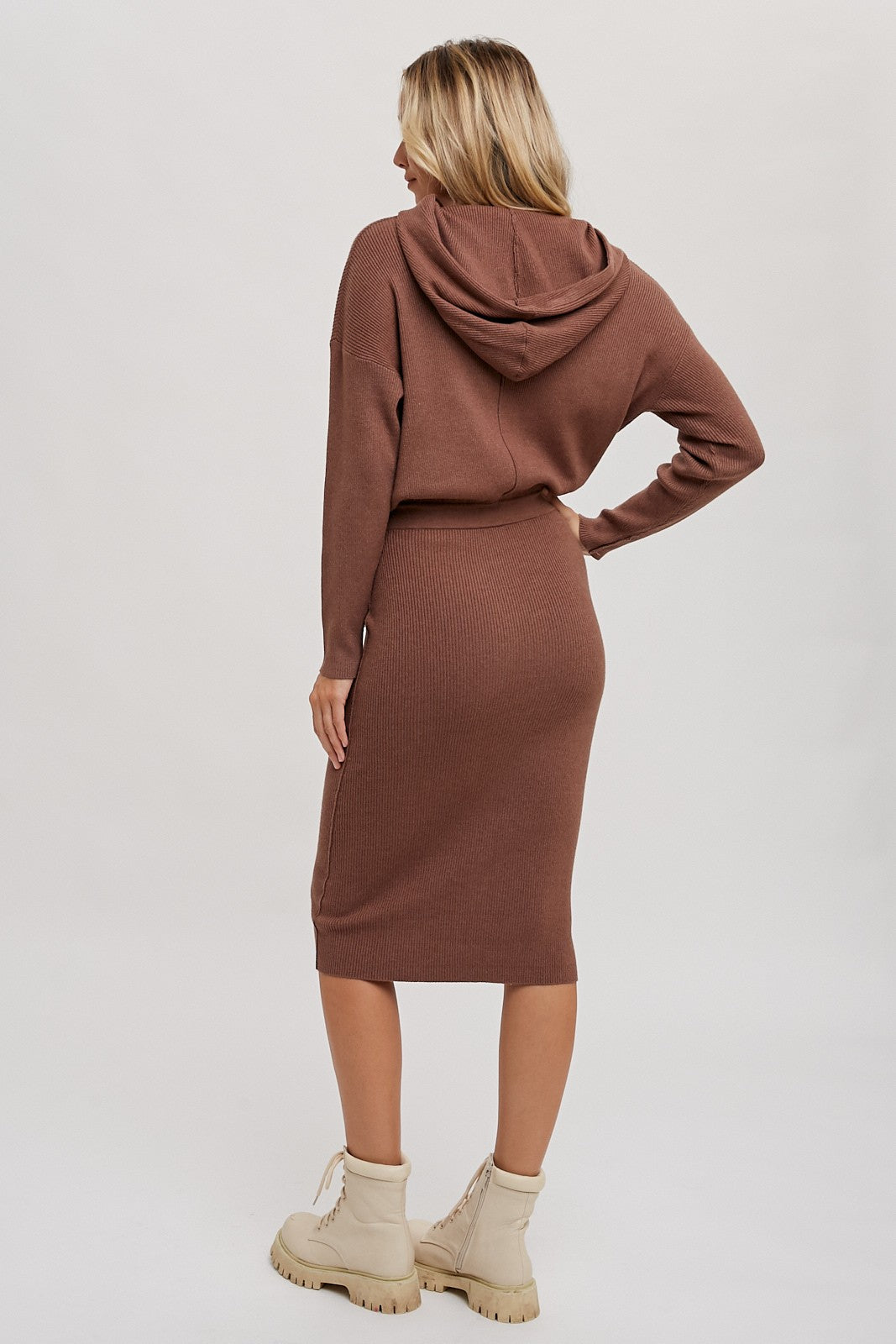 Caylie Casual Sweater Hoodie Dress - Brown