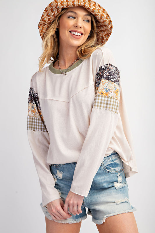 Payton Patchwork Sleeves Top - White or Pumpkin