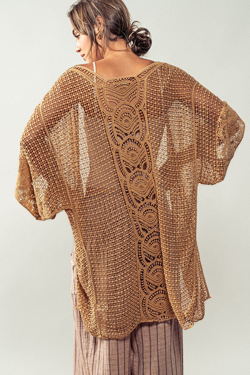 Crochet Cover-Up Cardigan - Nutmeg or Cream