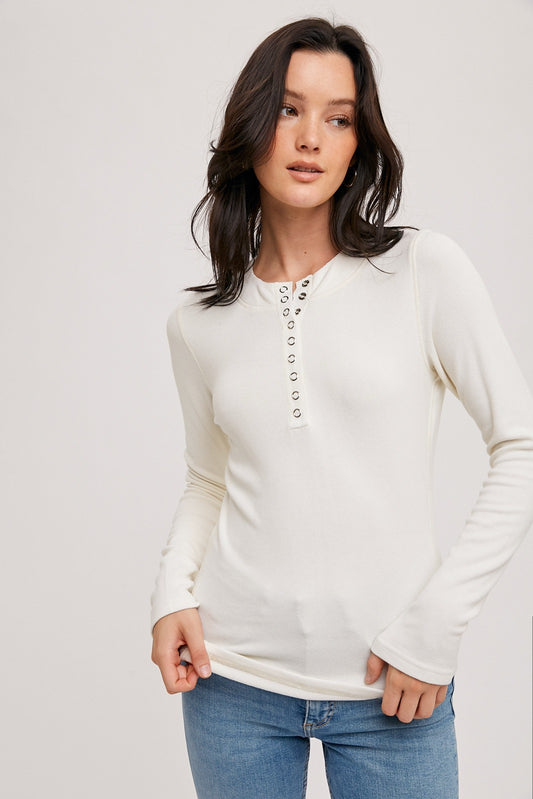 The Softest Henley Top - Off-White or Black