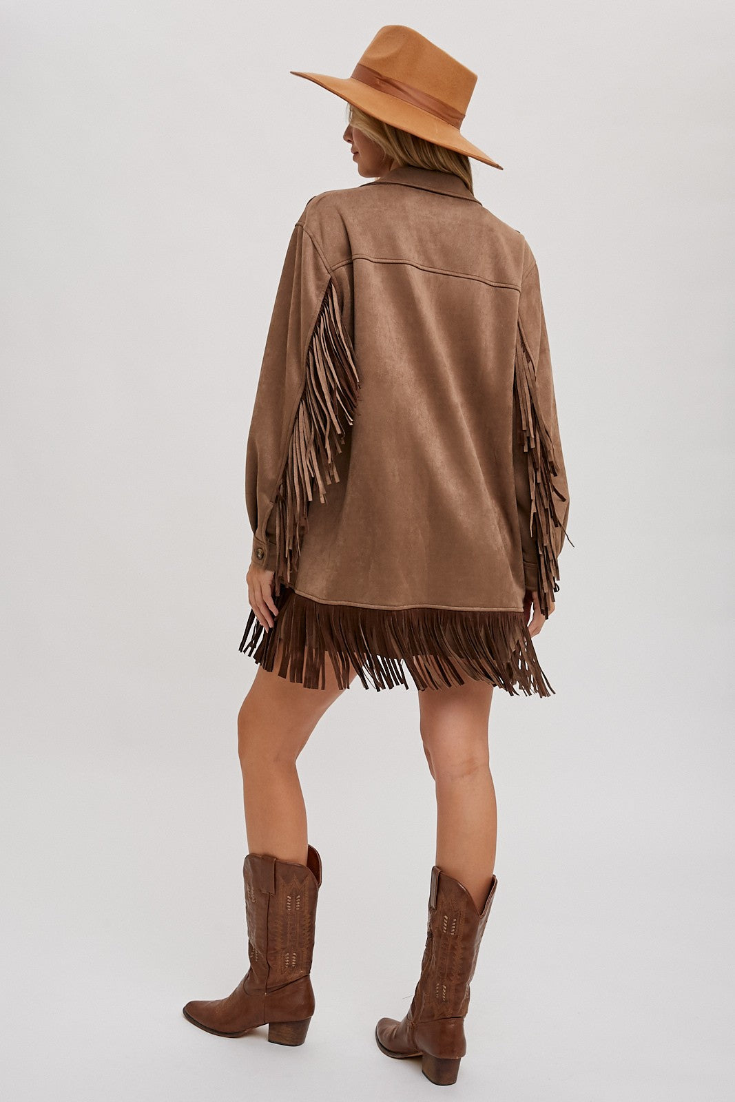 Vegan Suede Fringe Jacket - Light Brown