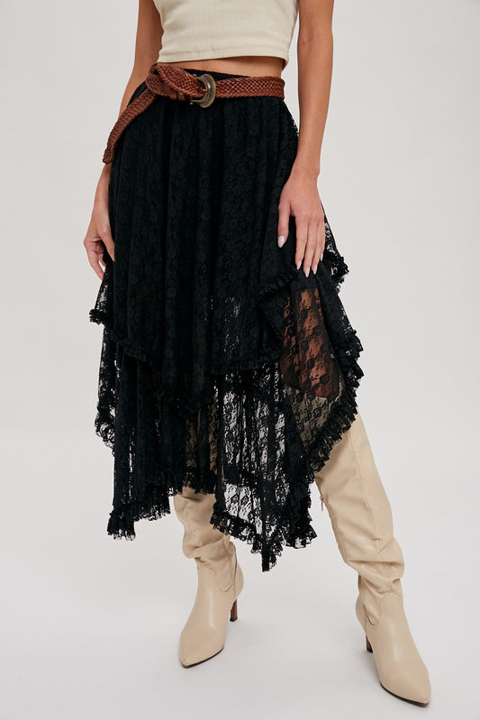 Lace Tier Midi Skirt - Ecru or Black