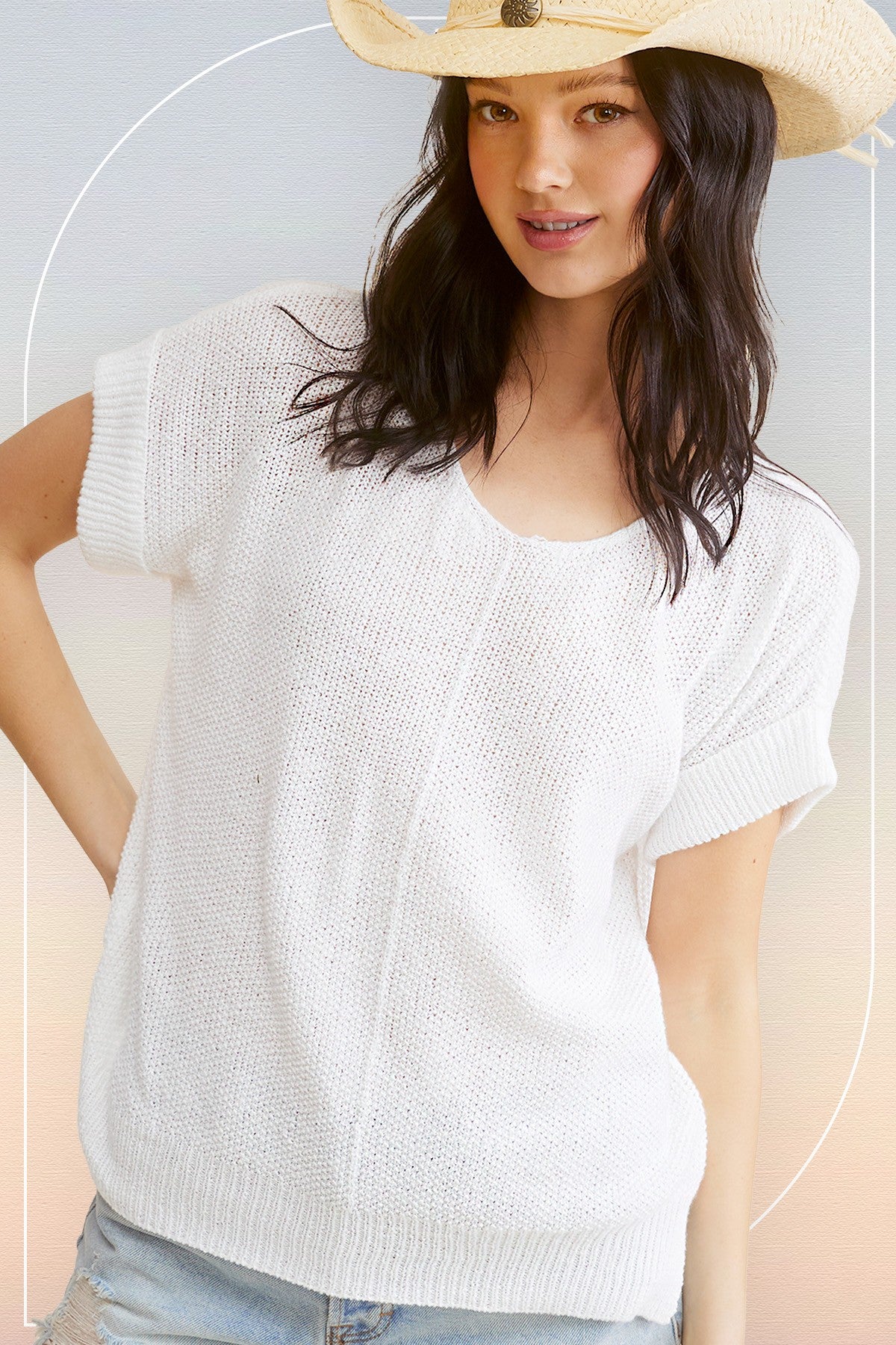 Knit Short Sleeve Top - White, Beige or Fanta