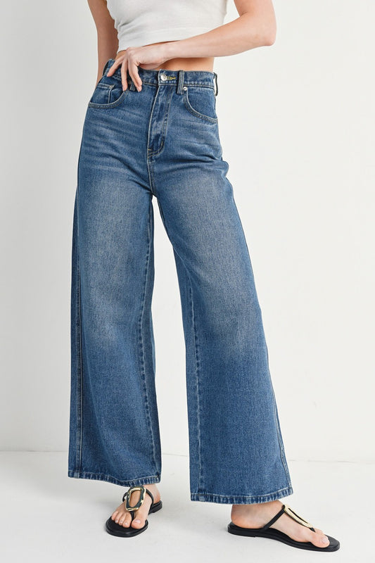 High Rise Wide Leg Jeans - Med. Wash