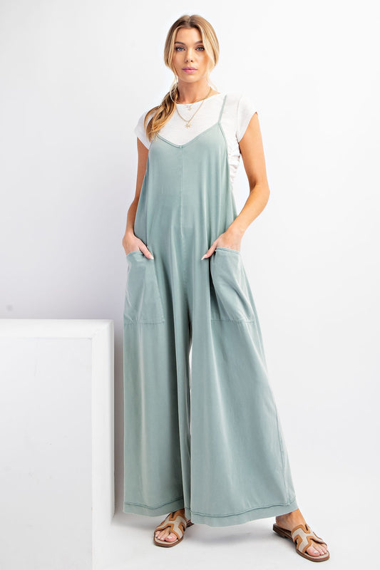 Mineral Washed Jumpsuit - Light Blue