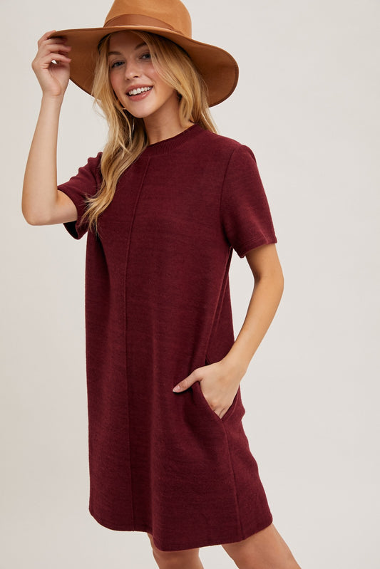 Soft T-Shirt Dress - Burgundy