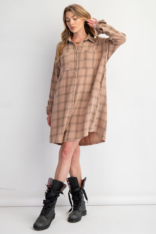 Plaid Dress - Brown or Teal