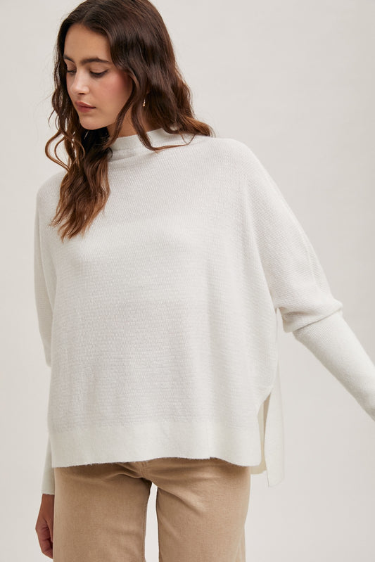 Mock Neck Dolman Sleeve Knit Top - Ivory