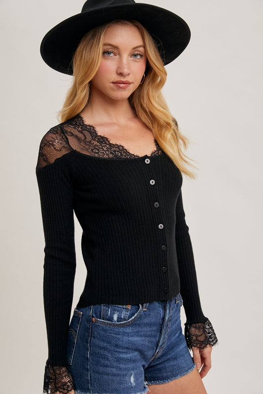 Lace Trimmed Top - Black