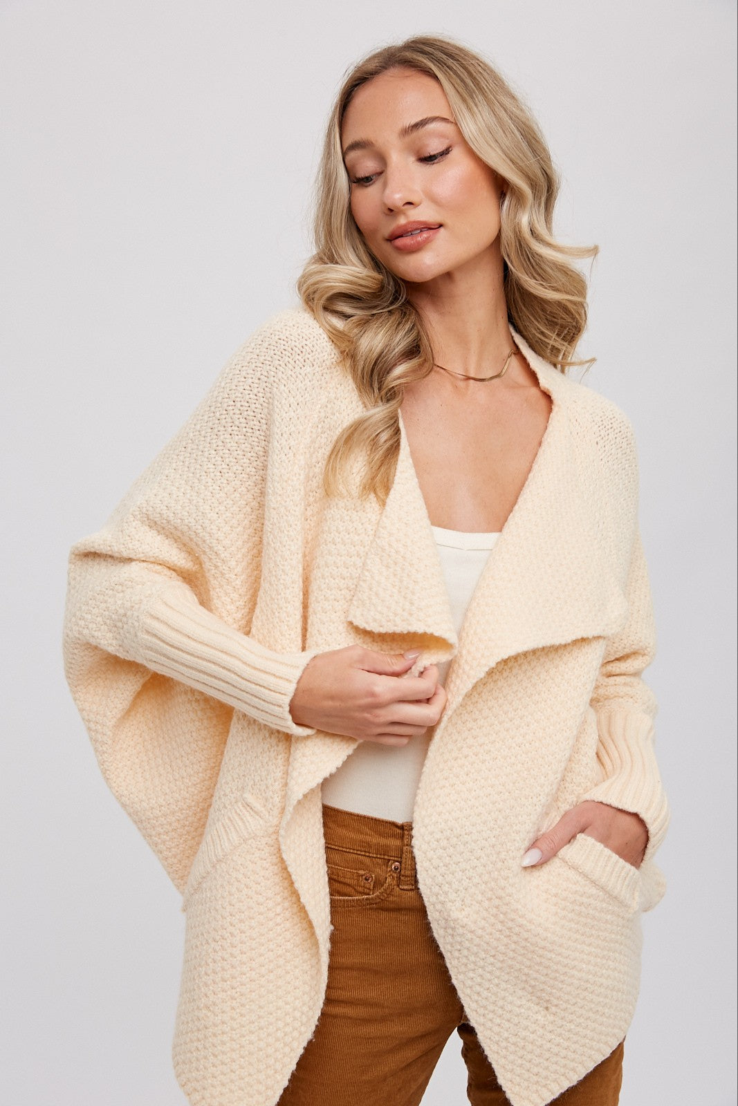 Waffle Cocoon Sweater Cardigan - Butter