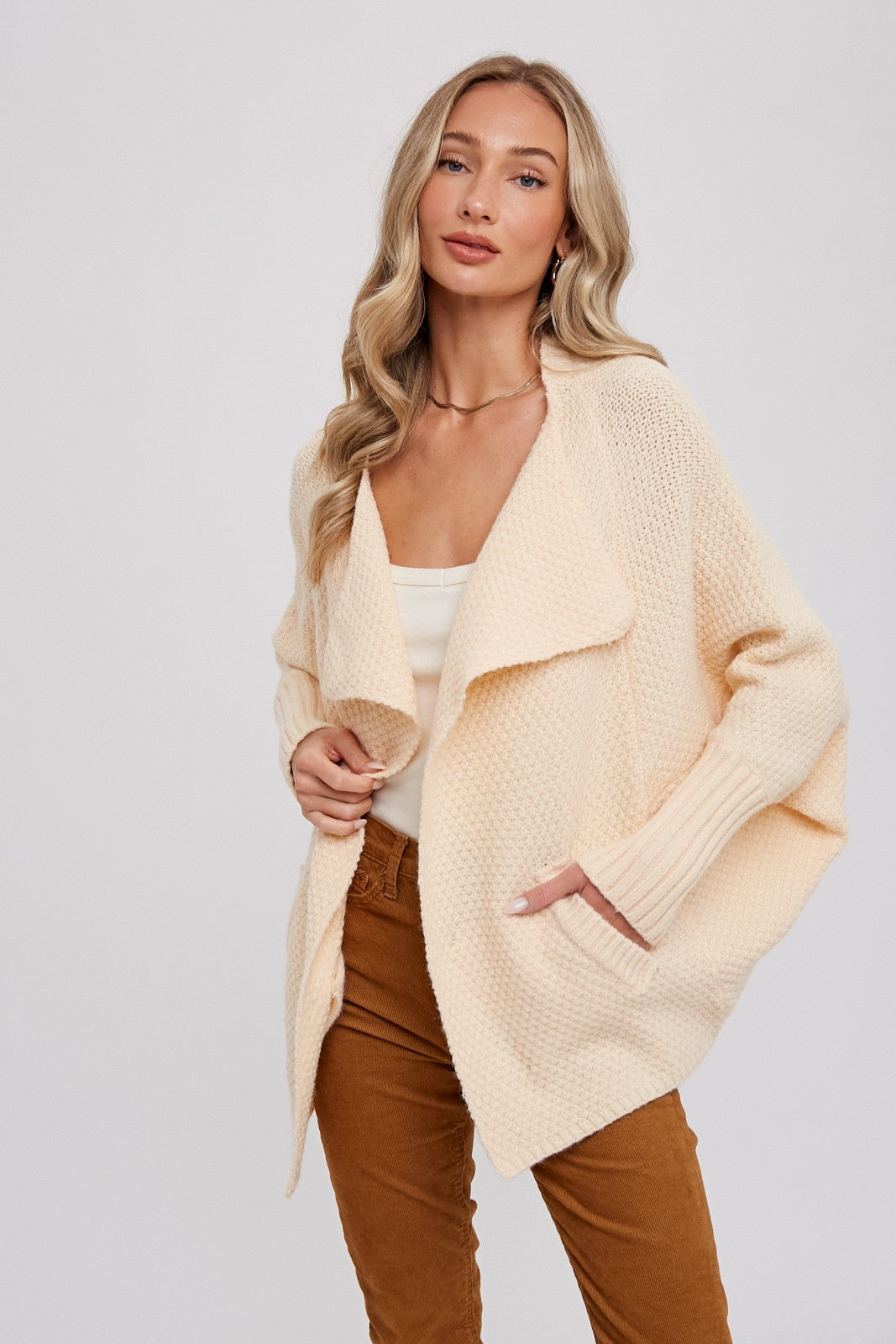 Waffle Cocoon Sweater Cardigan - Butter