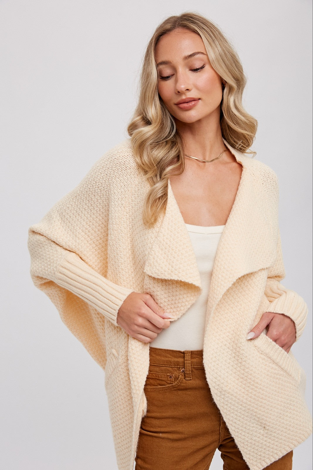 Waffle Cocoon Sweater Cardigan - Butter