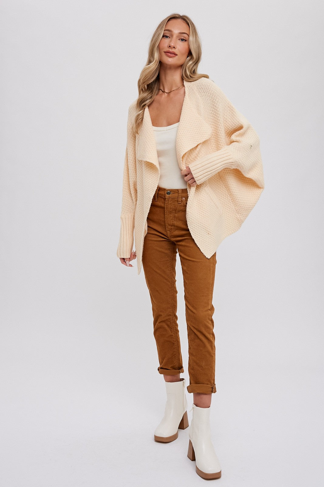 Waffle Cocoon Sweater Cardigan - Butter