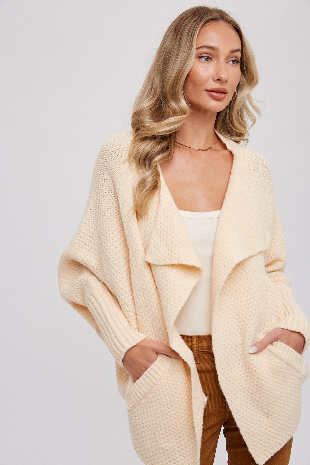 Waffle Cocoon Sweater Cardigan - Butter