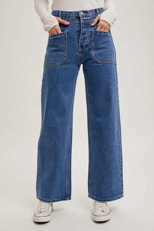 Denim High-Rise Straight Leg Jeans - Med. Wash