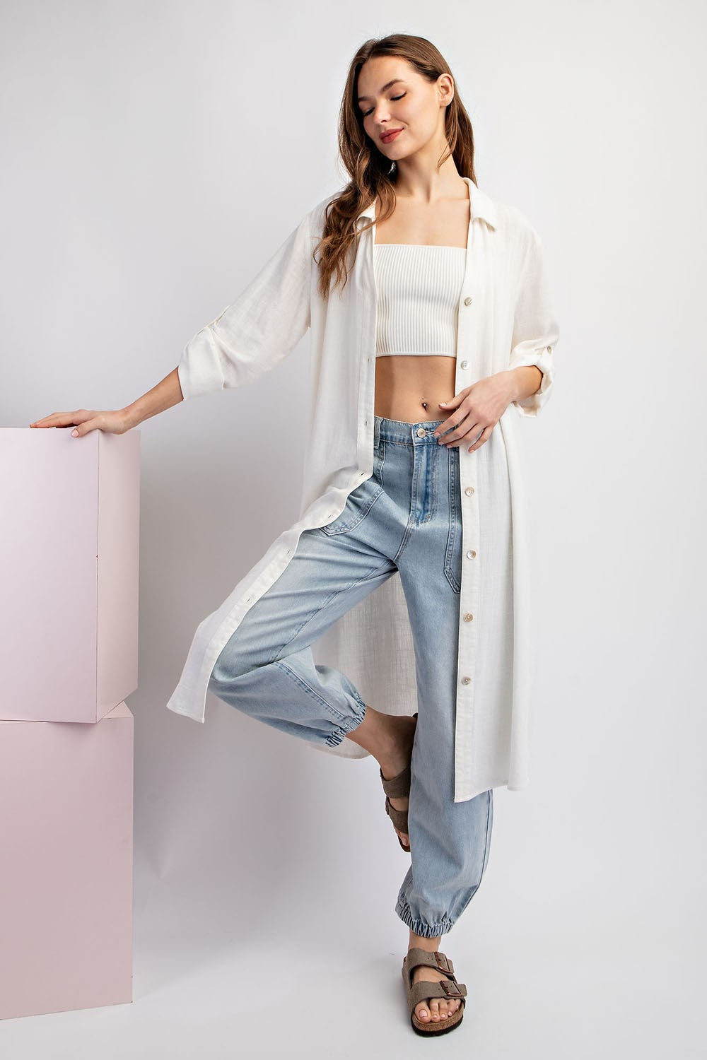 Linen Button Down Cardigan - Off White or Coco