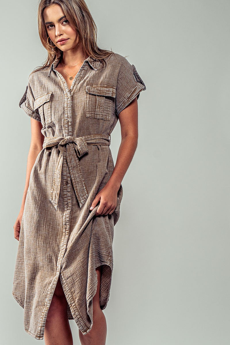 Cotton Midi Shirt Dress