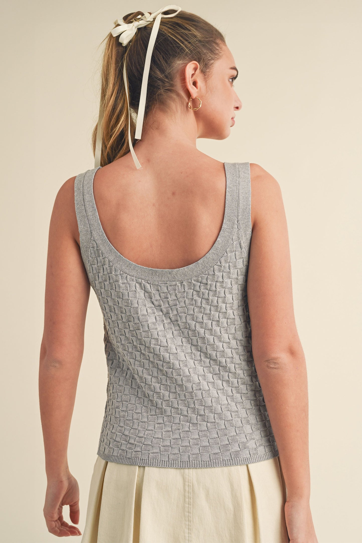 Woven Checkered Top - Gray or Pearl