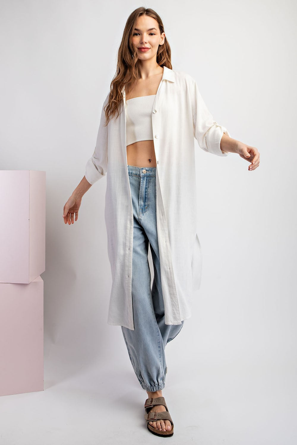 Linen Button Down Cardigan - Off White or Coco