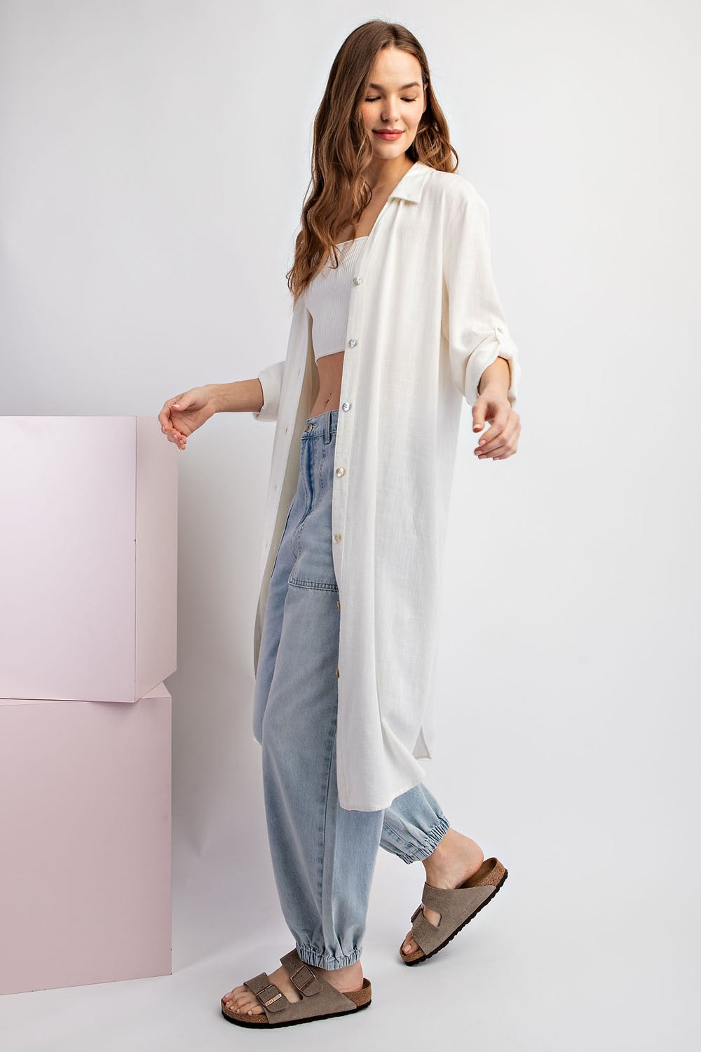 Linen Button Down Cardigan - Off White or Coco