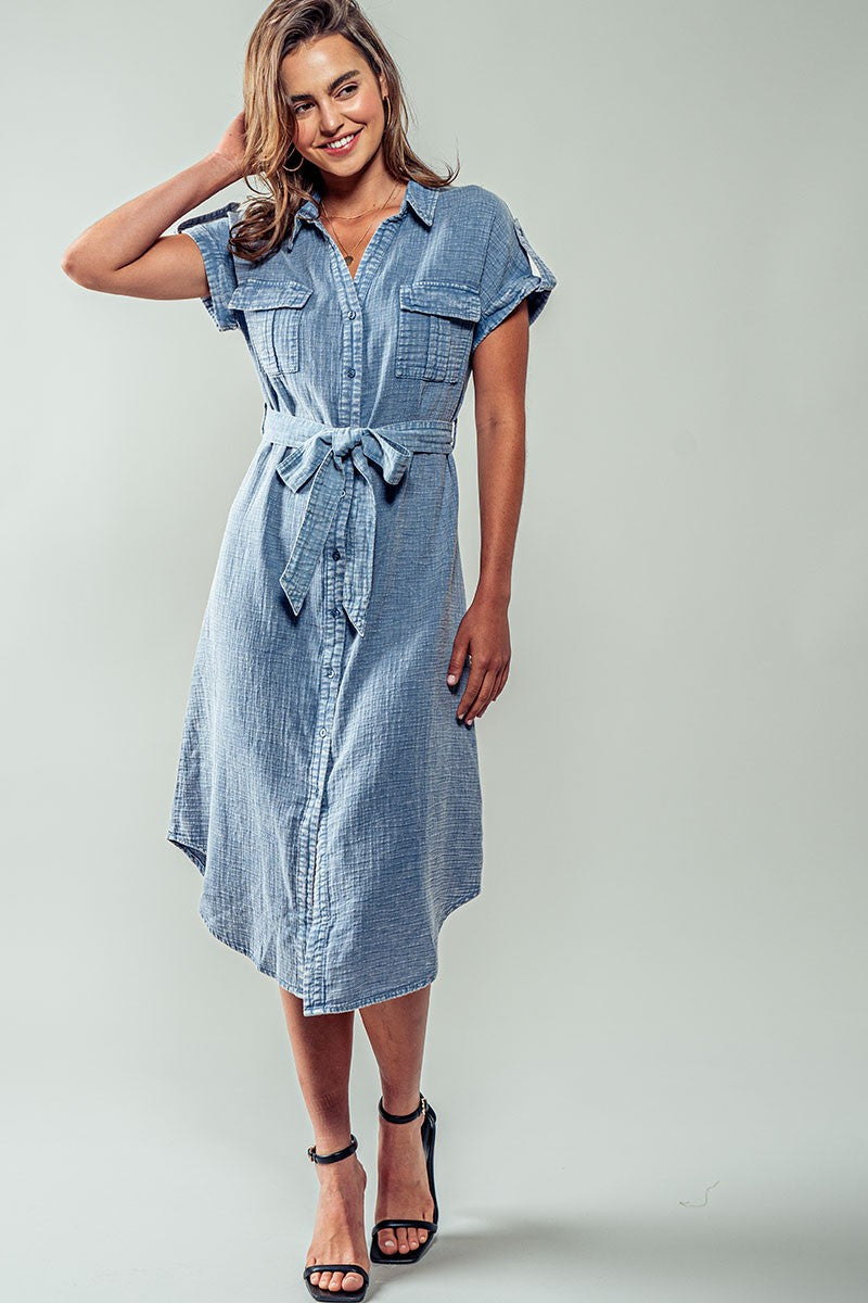 Cotton Midi Shirt Dress