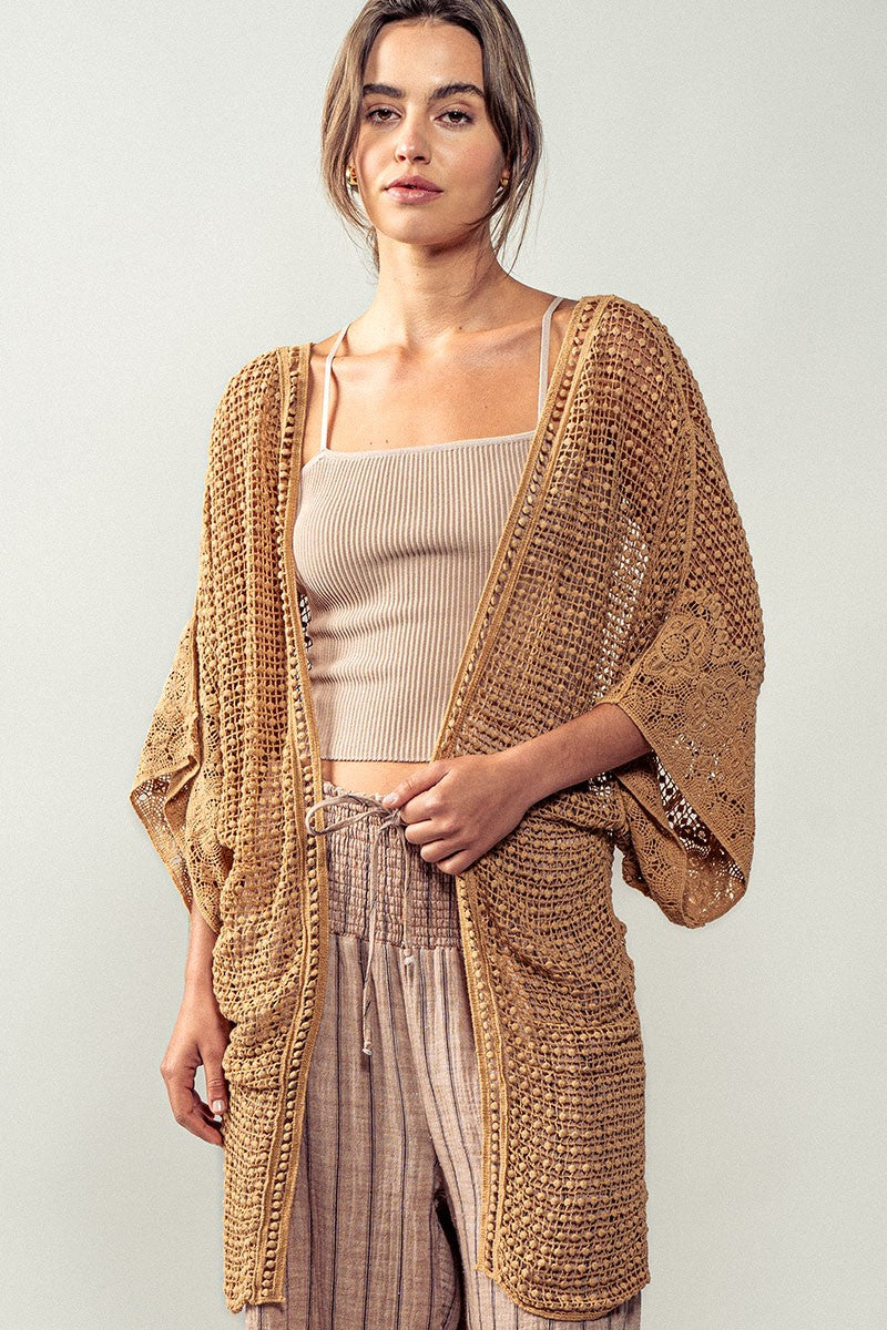 Crochet Cover-Up Cardigan - Nutmeg or Cream