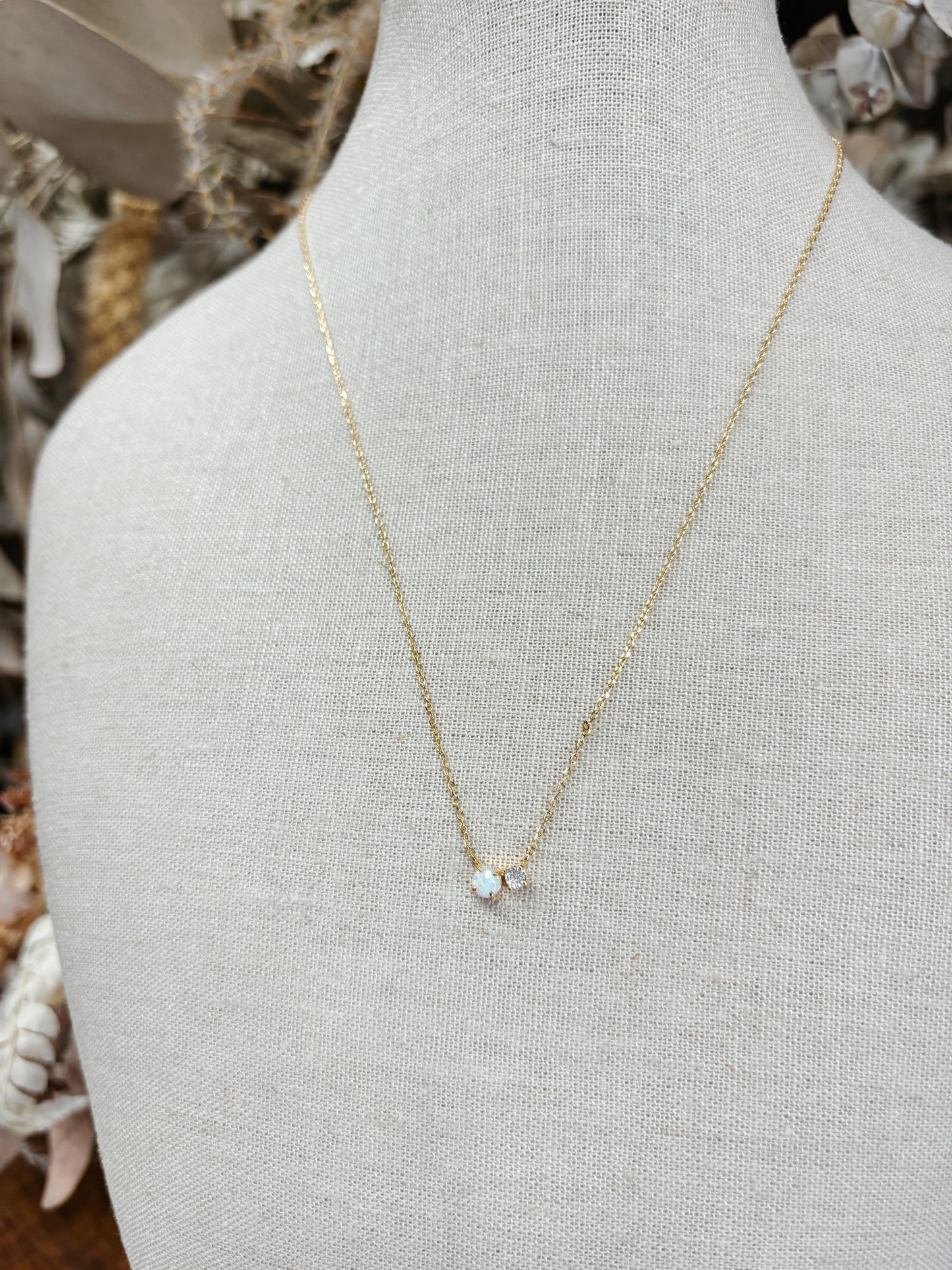 Opal and CZ Stone Necklace