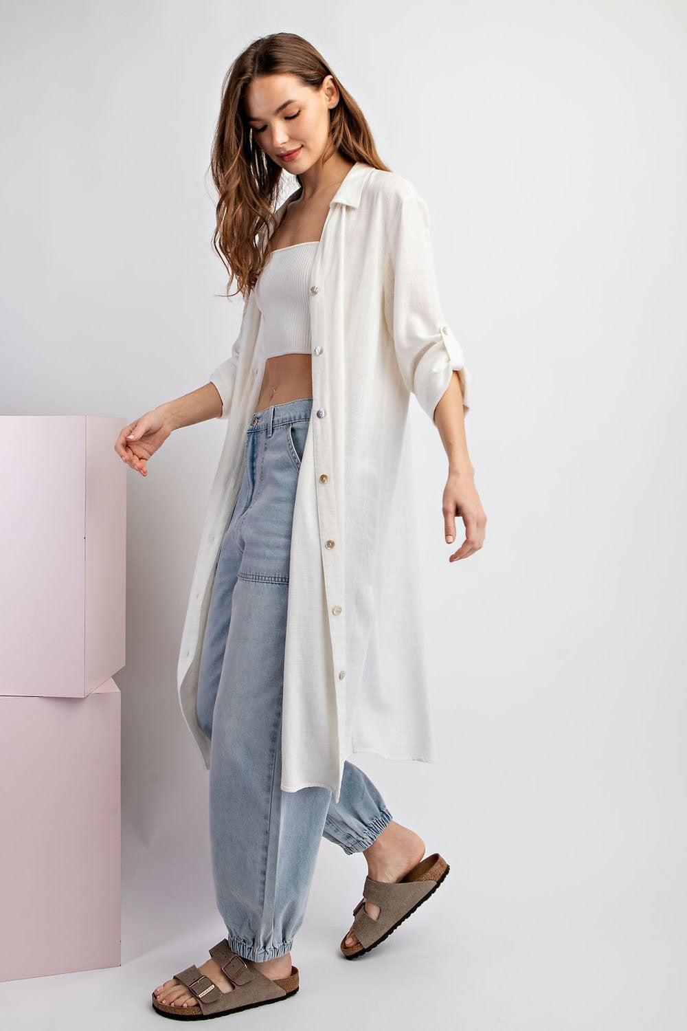 Linen Button Down Cardigan - Off White or Coco