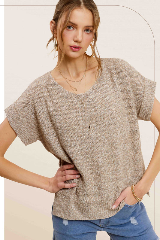 Knit Short Sleeve Top - White, Beige or Fanta