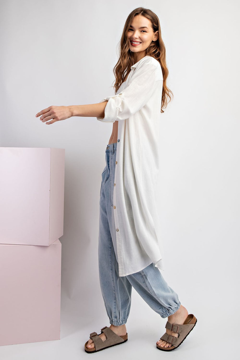 Linen Button Down Cardigan - Off White or Coco