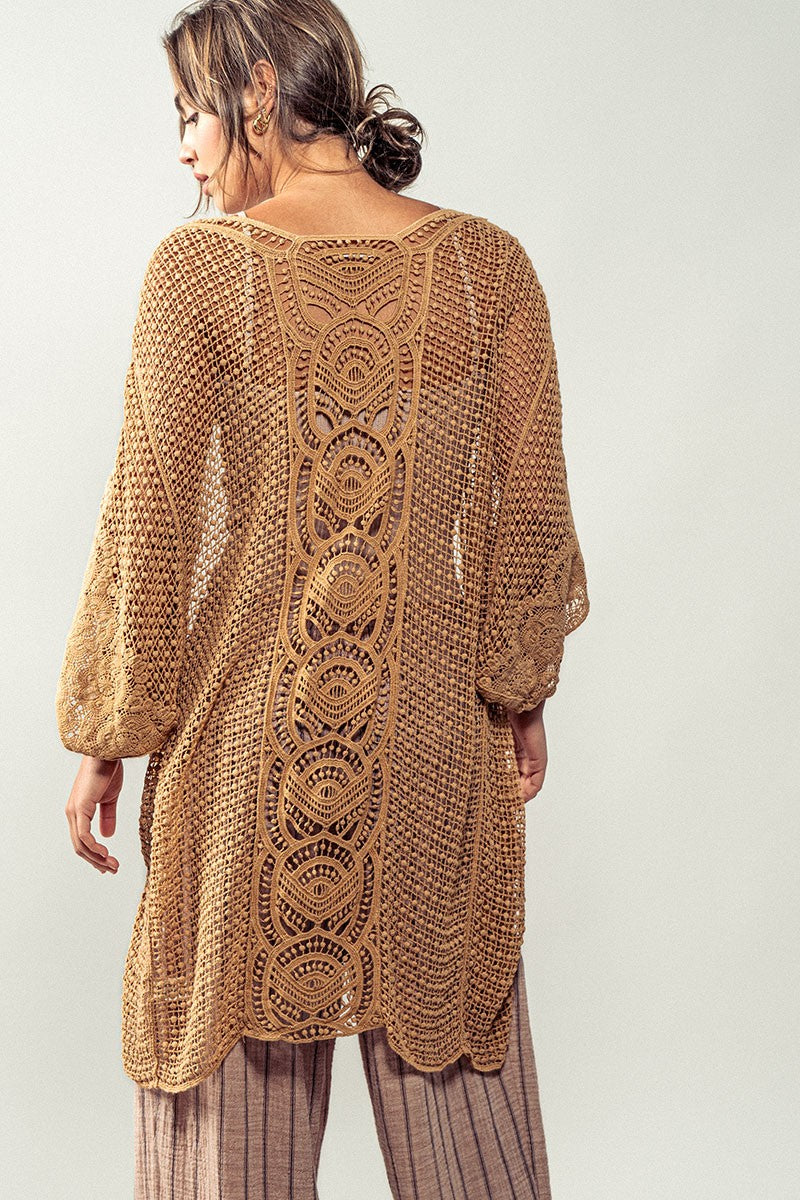 Crochet Cover-Up Cardigan - Nutmeg or Cream