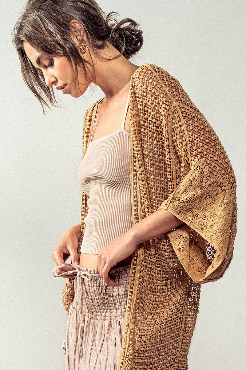 Crochet Cover-Up Cardigan - Nutmeg or Cream