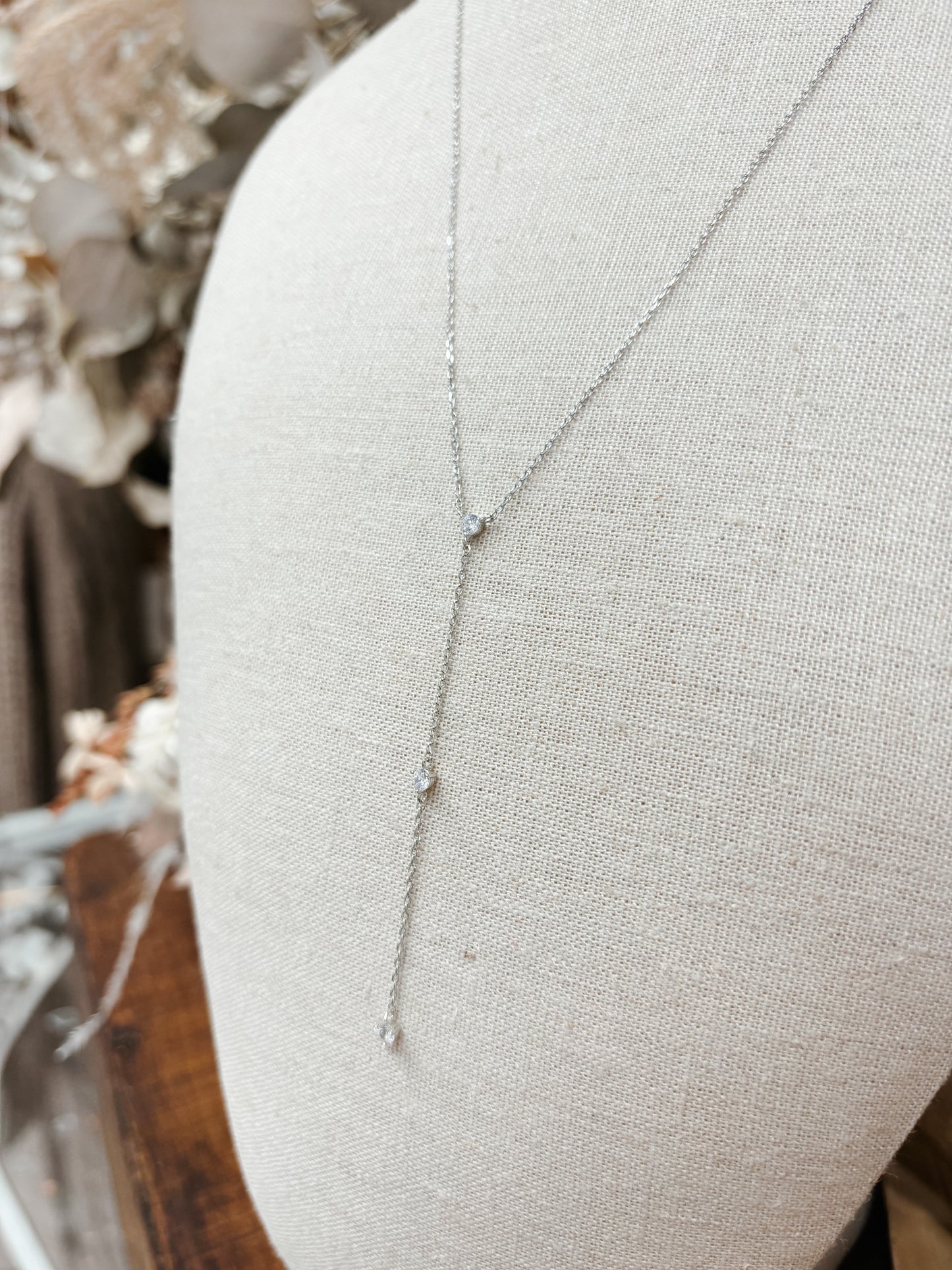 Disc Rhinestone Lariat Chain Necklace