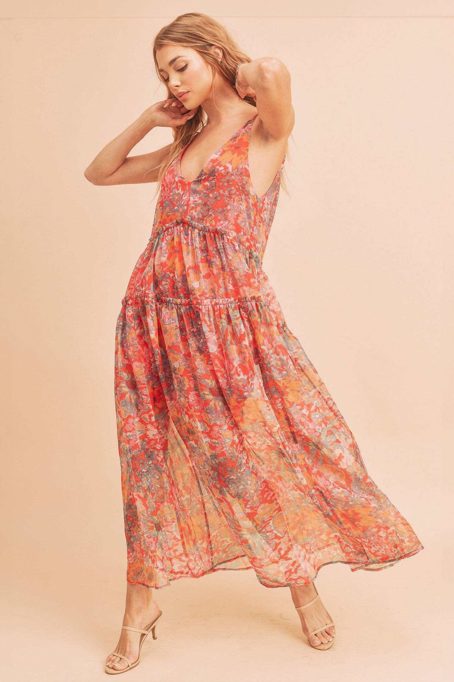 Violetta Floral Maxi Dress - Red