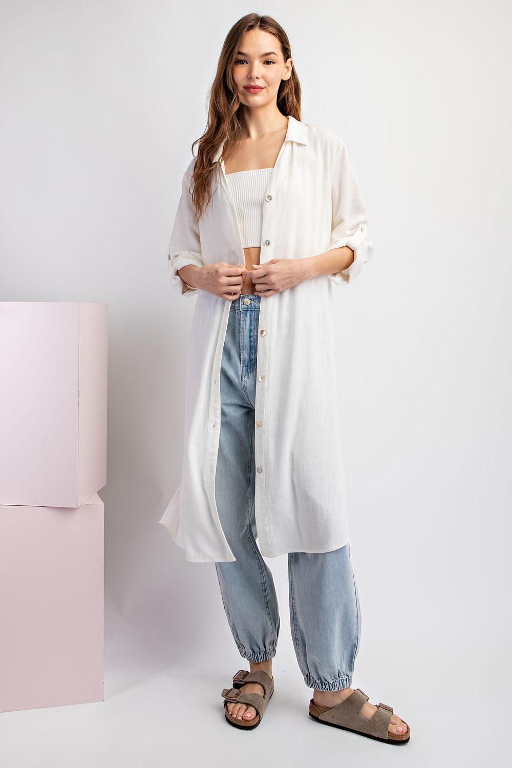 Linen Button Down Cardigan - Off White or Coco