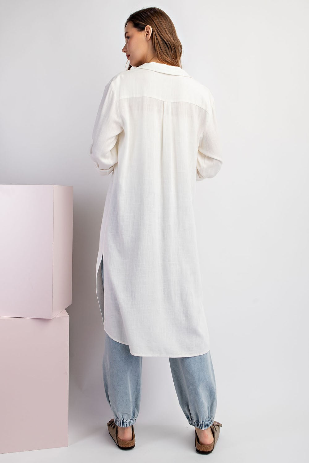 Linen Button Down Cardigan - Off White or Coco