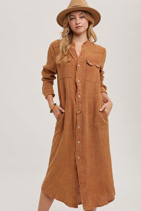 Midi Shirt Dress - Navy or Burnt Orange