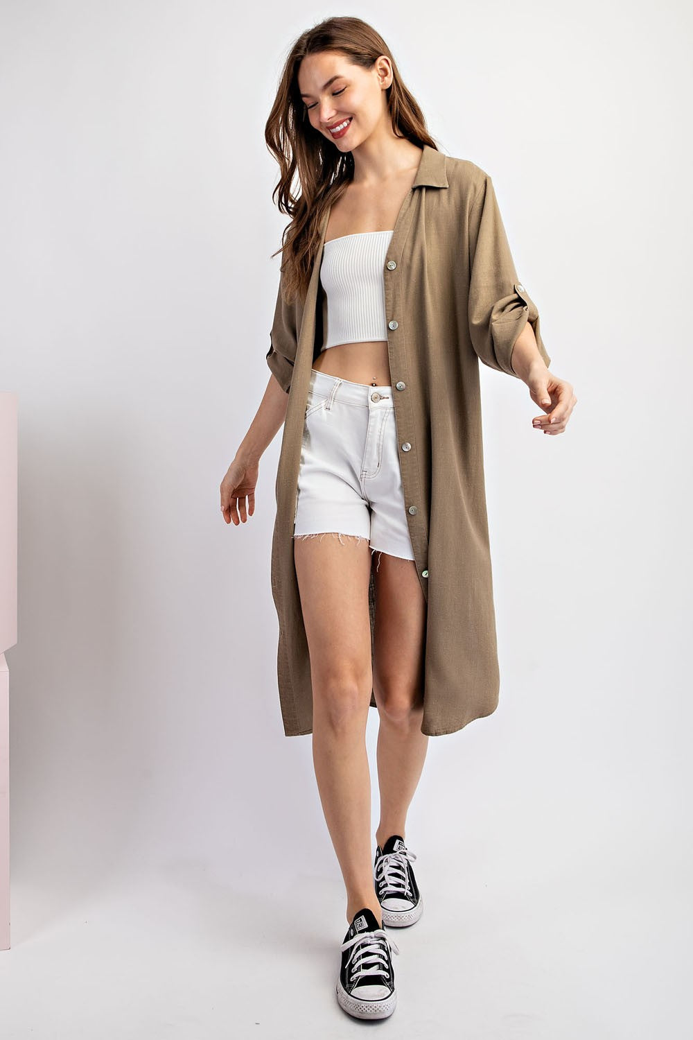 Linen Button Down Cardigan - Off White or Coco