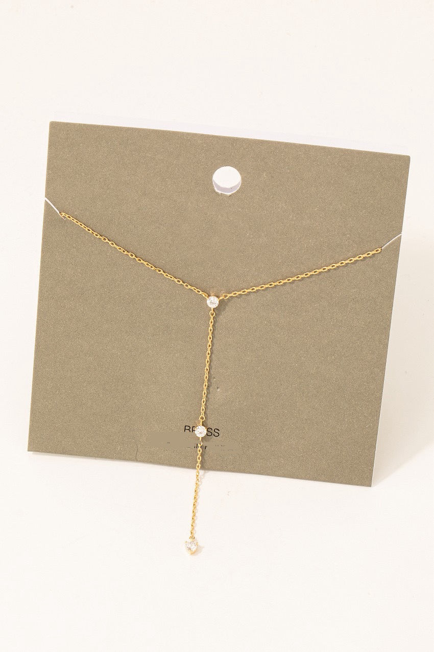 Disc Rhinestone Lariat Chain Necklace