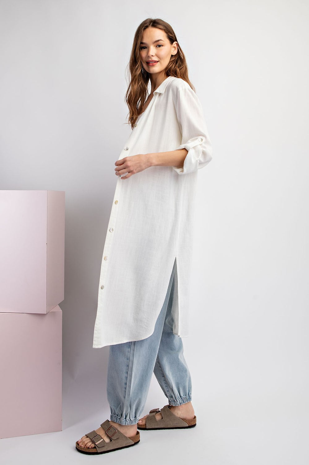 Linen Button Down Cardigan - Off White or Coco