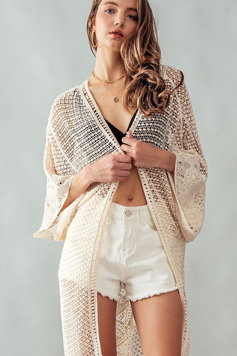 Crochet Cover-Up Cardigan - Nutmeg or Cream