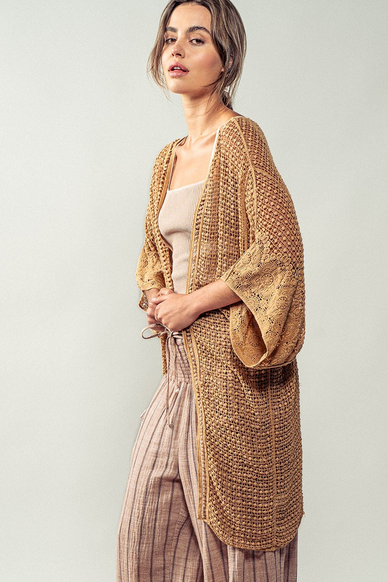 Crochet Cover-Up Cardigan - Nutmeg or Cream