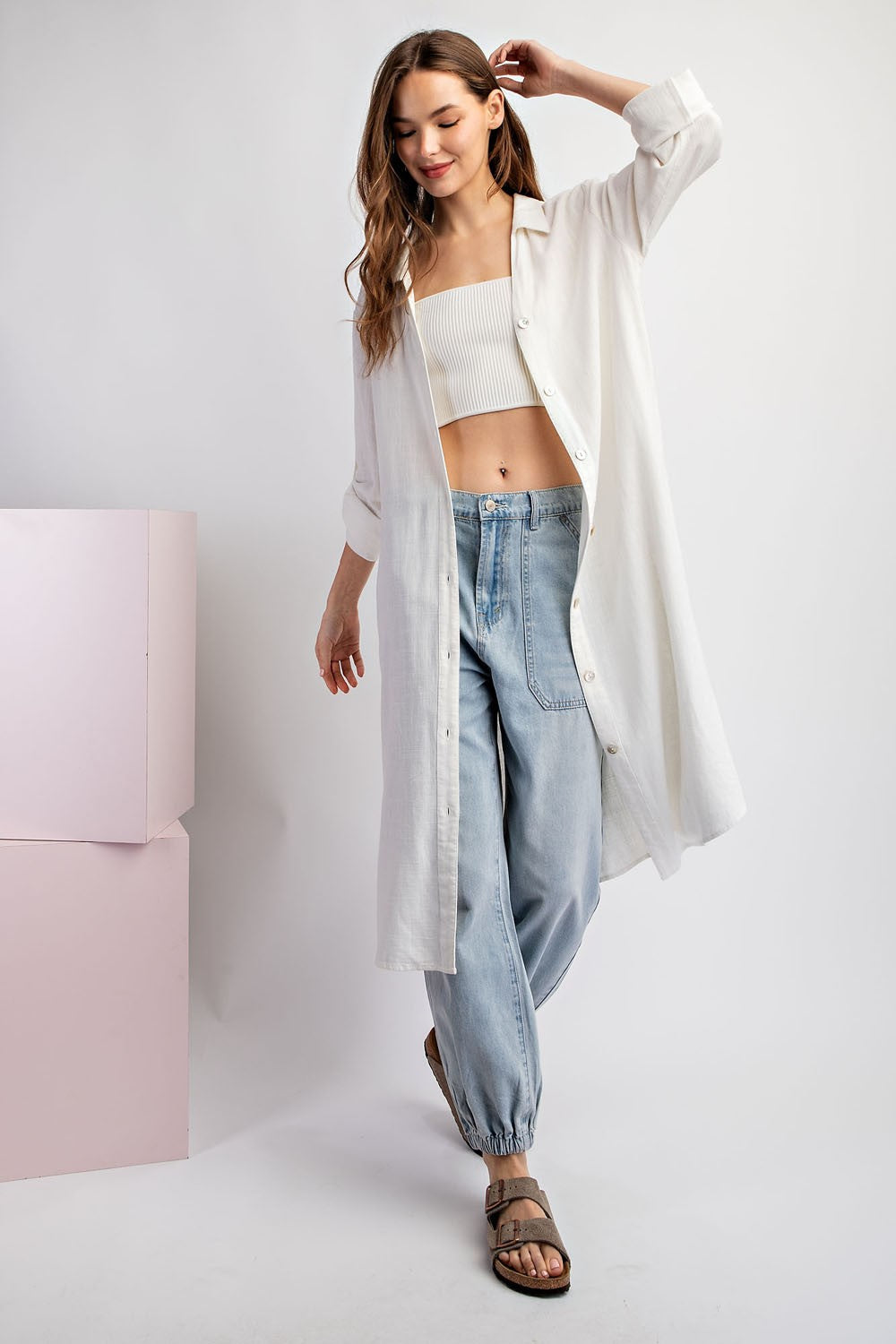 Linen Button Down Cardigan - Off White or Coco