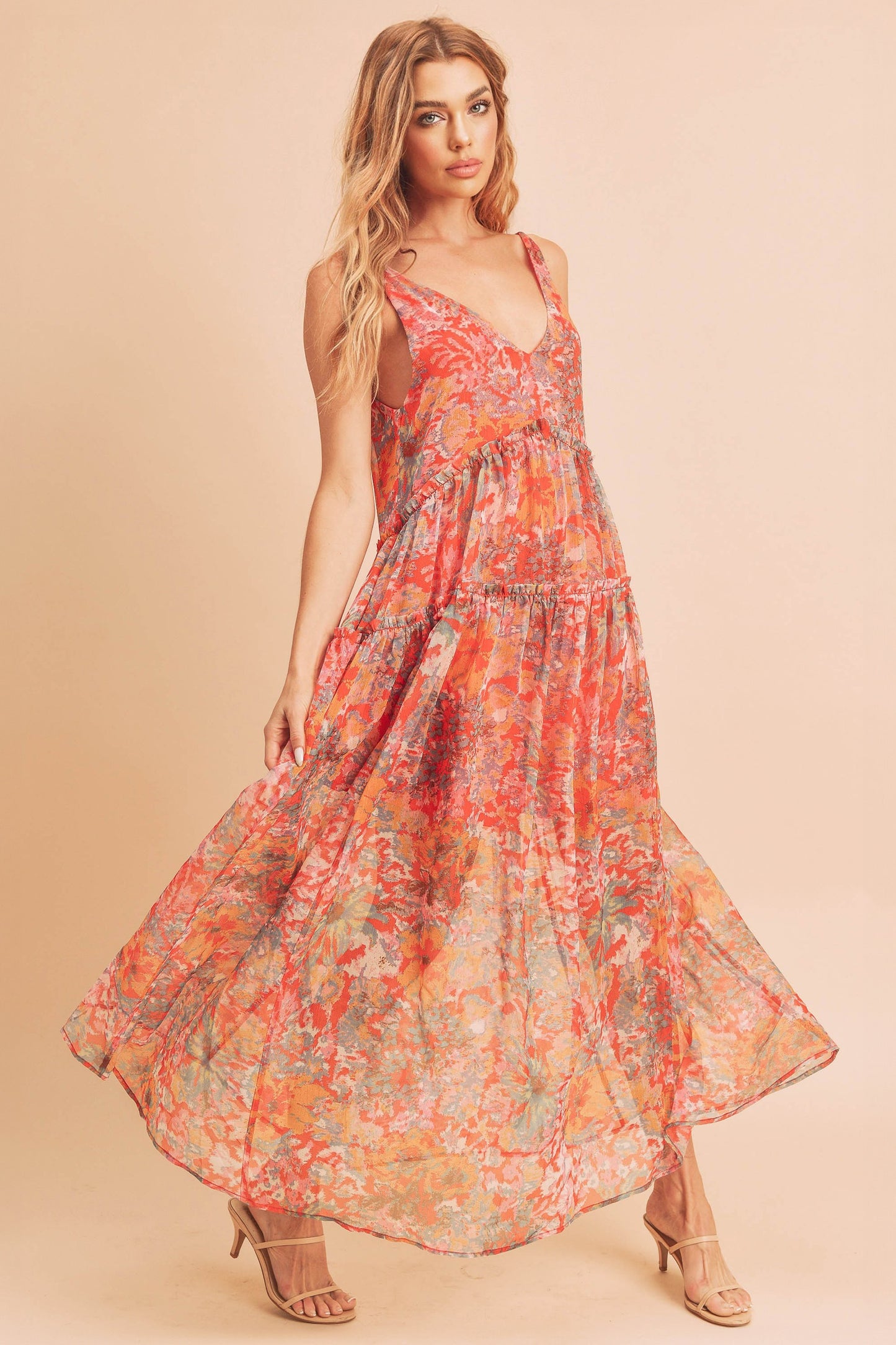 Violetta Floral Maxi Dress - Red