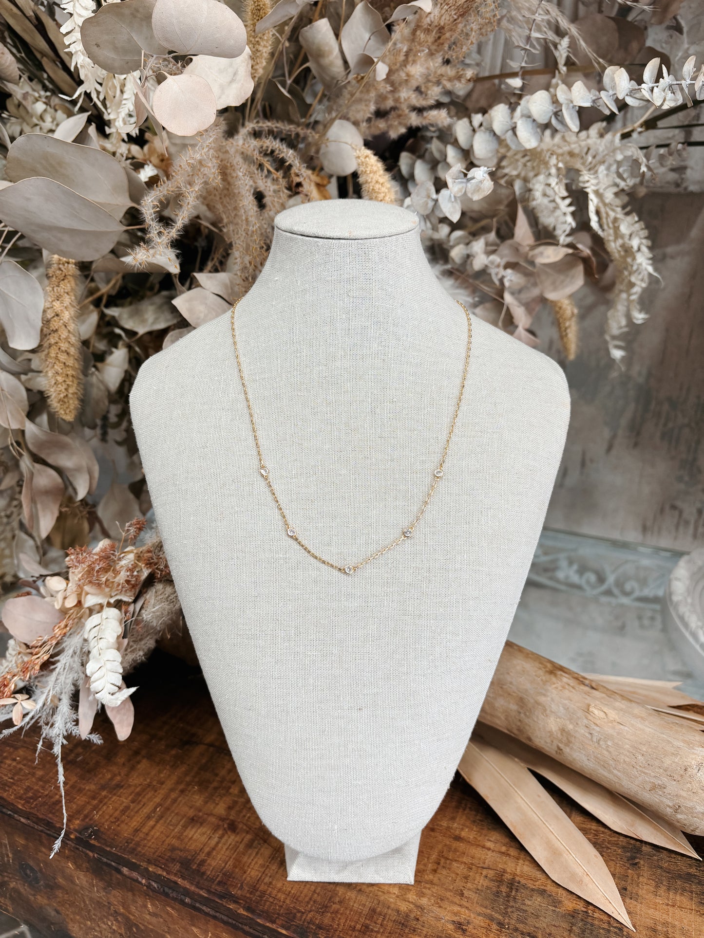 Dainty Round Rhinestone 14k Gold Plated Necklace