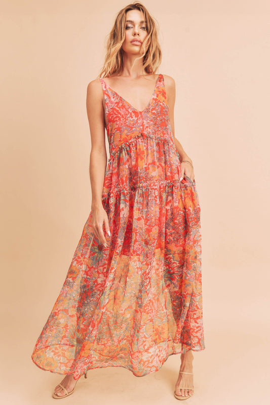 Violetta Floral Maxi Dress - Red