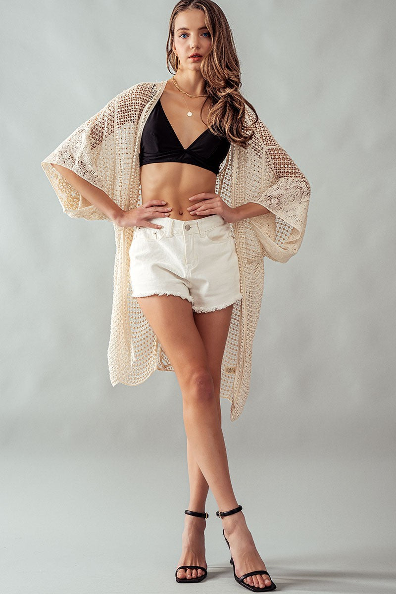 Crochet Cover-Up Cardigan - Nutmeg or Cream